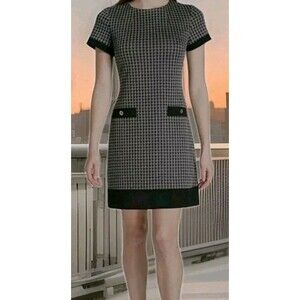 Womans Tommy Hilfiger Dress Sz 6 Houndstooth Work Wear Black /Gray Salem